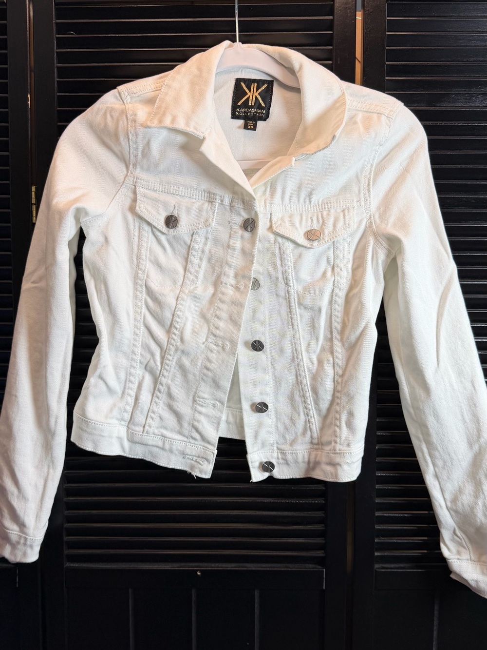 Kardashian Kollection White Denim Jacket with Button Front